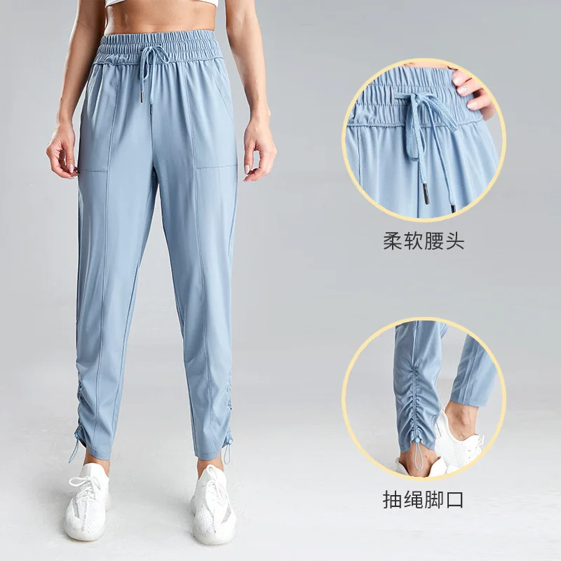 

Spring Summer New Casual Outdoor Korean-Style Athletic Pants Quick-Drying Loose-Fit Pocket Elasticity High-Waisted Fitness /30