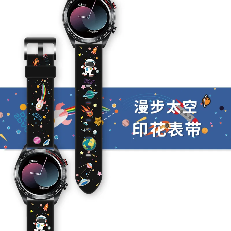 

20MM 22MM Print Cartoon Silicone Band For Samsung Galaxy Watch Active 2/3 Watch 44MM 42MM Gear S3 Watchband Strap Amazfit Bip