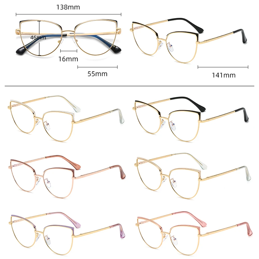 

Peekaboo female cat eye glasses blue light full metal computer optical glasses frame women clear lens birthday presents hot sale