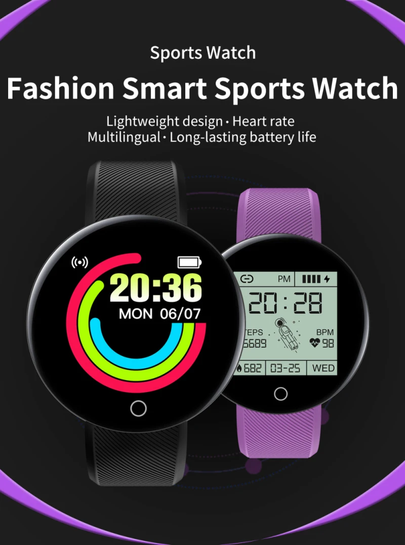 

D18 Smart Watch Female Male Blood Pressure Heart Rate Monitor 1.44 Inches Round Fitness Tracker Digital Smart Band Bracelet