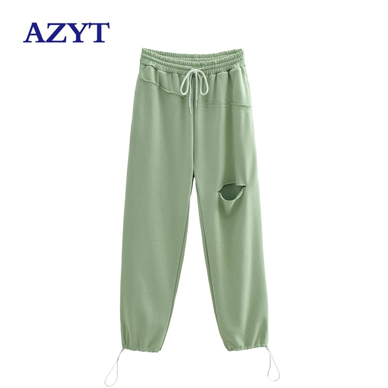 

AZYT Drawstring High Waist Women Harem Pants Autumn New Solid Hole Woman Pants Loose Sweatpants Casual Female Trousers