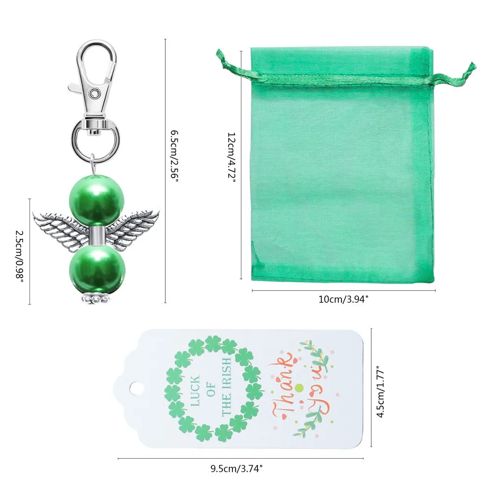 

20PC/SET St. Patrick's Day Angel Keychain Set Hospital Nurses Prayer Gift Clover Charm Keyring /Luck Irish Key Chain 6.5cm K-38D