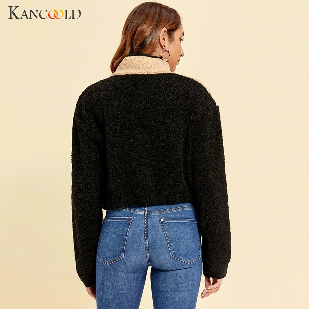 

KANCOOLD coats Womens Trend Patchwork Cashmere Long Sleeve Short Coat Lapel Design Sweater Fashion new Coat women 2019DEC4