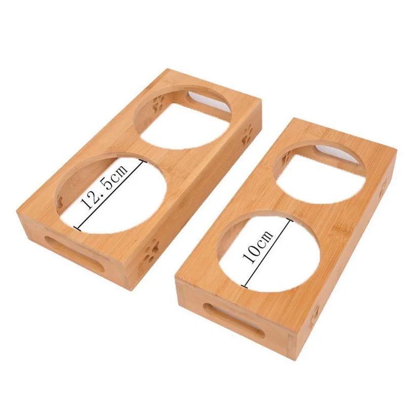 

New Dog Feeders Bowl Bamboo Tableware Ceramic and Stainless Steel Double Mouth Dog Bowl High Grade Antiskid Pet Supplies