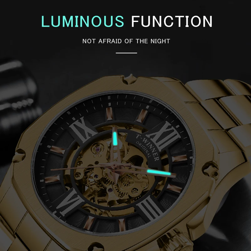 Top Brand WINNER Mens Automatic Watch Golden Hollow Skeleton Stainless Steel Watches Male Waterproof Mechanical Clock Dropship | Наручные