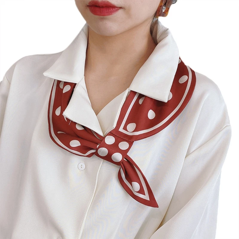 

Женский шелковистый тонкий длинный шарф шейный платок с принтом в горошек накладной воротник 83XF