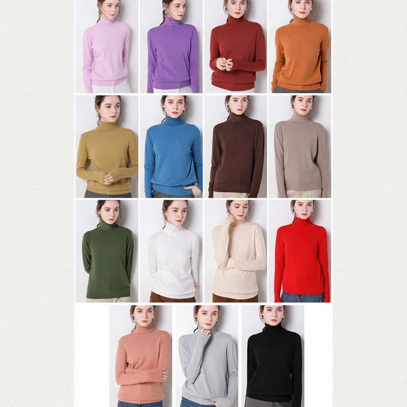 

Fashion Casual Turtleneck Sweater Woman Winter Knitting Pullovers Long Sleeve Short Knitted Solid Women Jacket warm H619