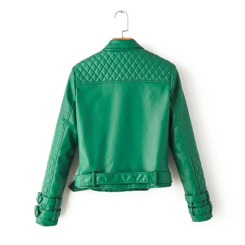 

Spring Autumn With Sashes Pu Faux Leather Jacket Women Zipper Slim Short Biker Jackets Coat Female Outwear Tops