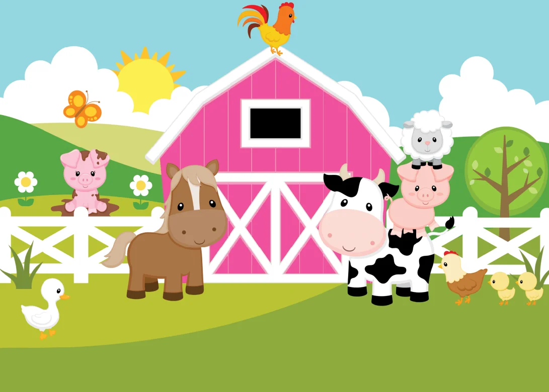 7x5FT светильник розовый фермы коттедж сарай скотный двор сад Животные коровы на