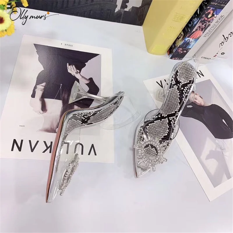 

OllyMurs New Fashion Style Women Summer Sandals Sexy Pointed Toe Slip On Crystal Thin High Heel Ladies Sandals Party Shoes Woman