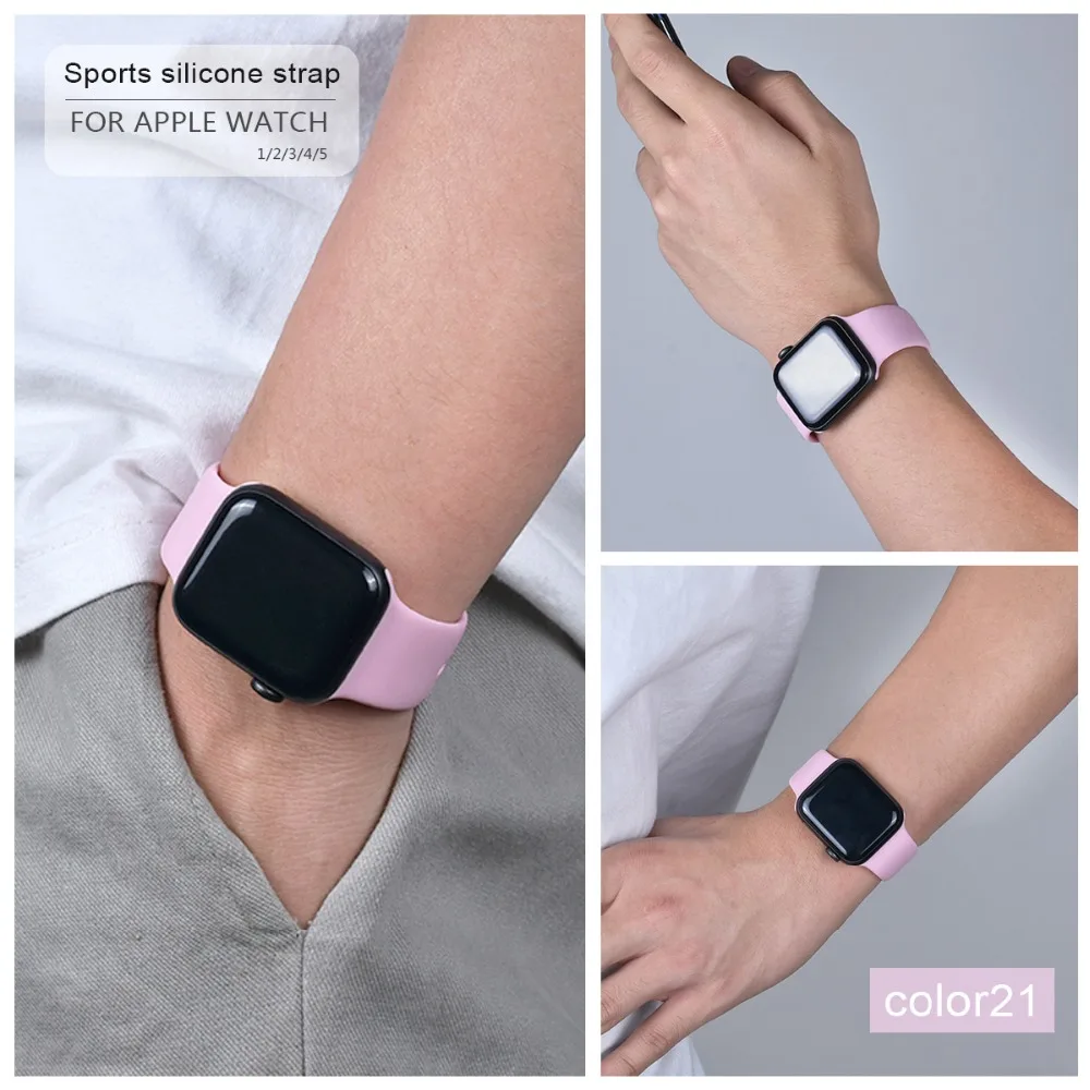 Мягкий силиконовый спортивный ремешок для Apple Watch 5 4 3 2 1 38 мм 42 мм, резиновый ремешок для часов Iwatch series 5 4 40 мм 44 мм