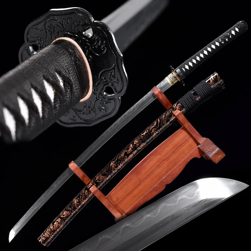 

Folded Steel Clay Tempered Blade with Real Hamon Japanese Katanas Handmade Full Tang Swords Razor Sharp 41 Inch Warrior Catana