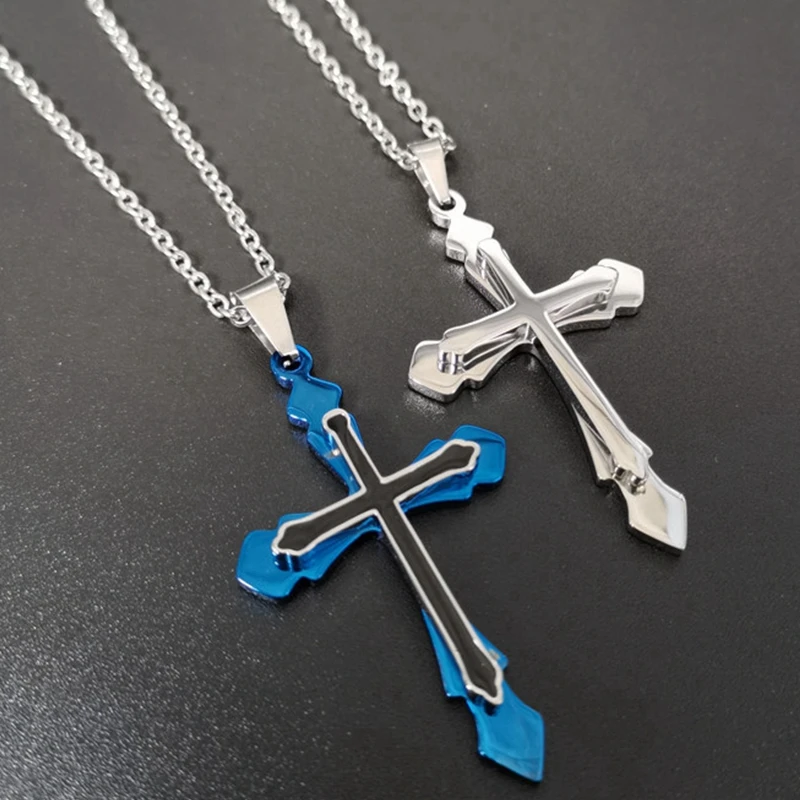Мужской крест из нержавеющей стали синий кулон ожерелье мода личность простой