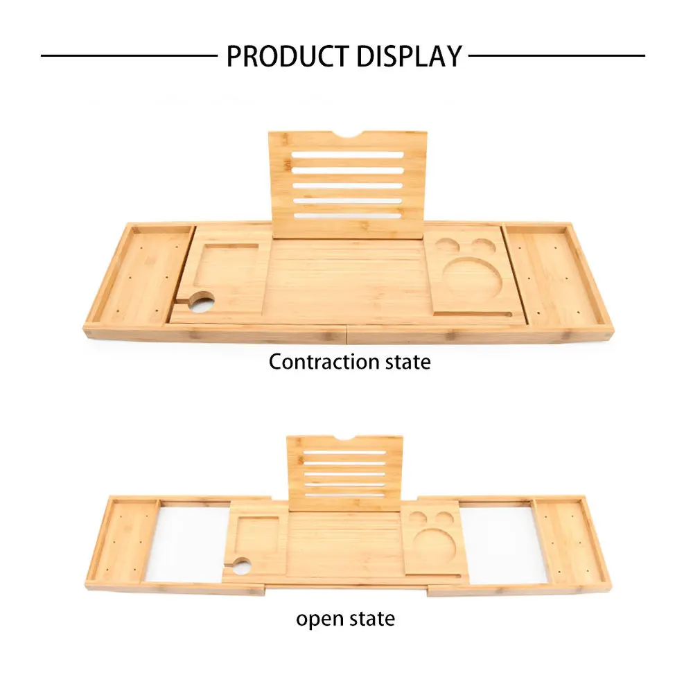 

Multifunction Bathtub Serving Tray Bamboo Bath Bridge Useful Storage Rack Shelf Telescopic Tablet Holder for Bathroom Home (105x