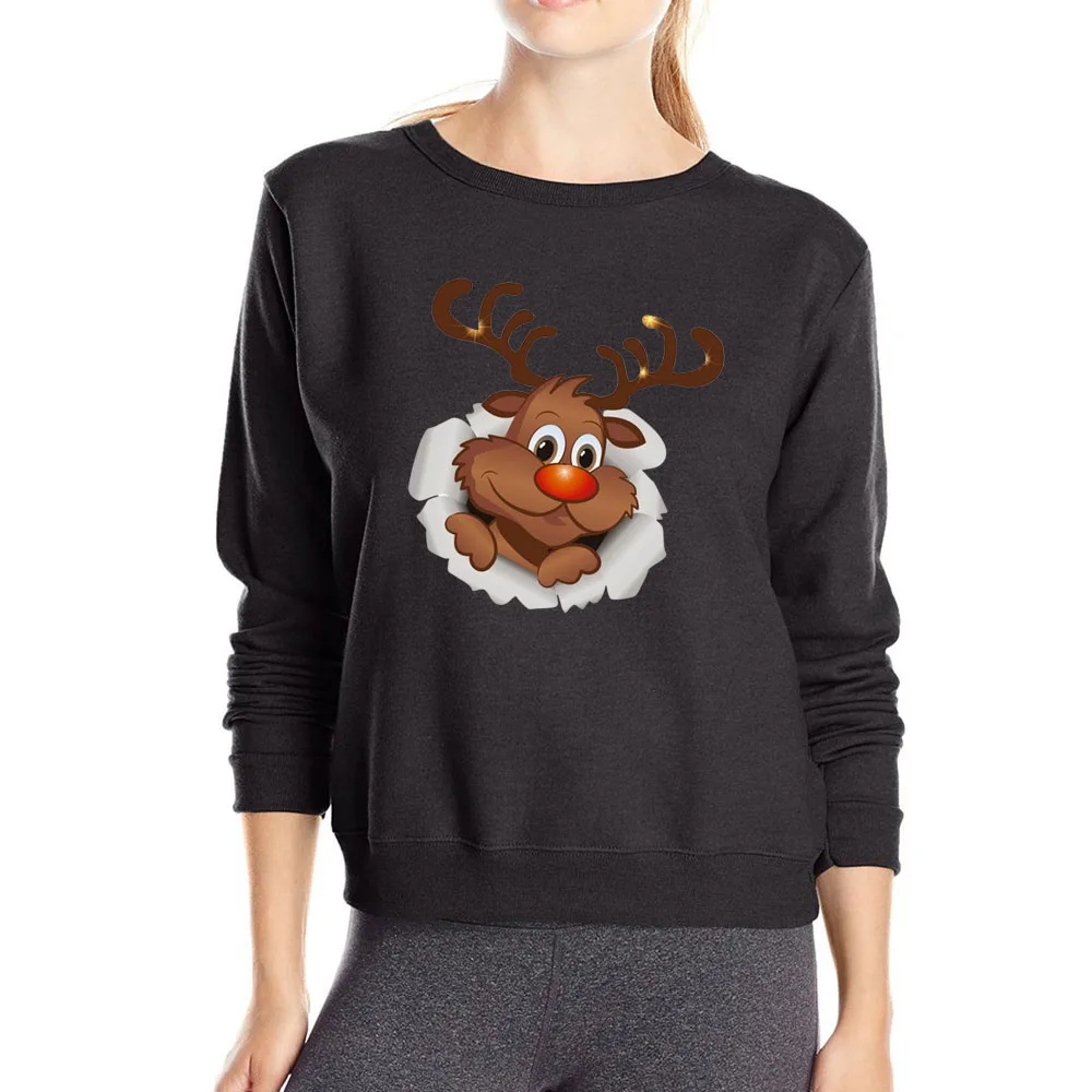 Веселый Рождественский Женский Черный Забавный свитшот на весну и осень женский