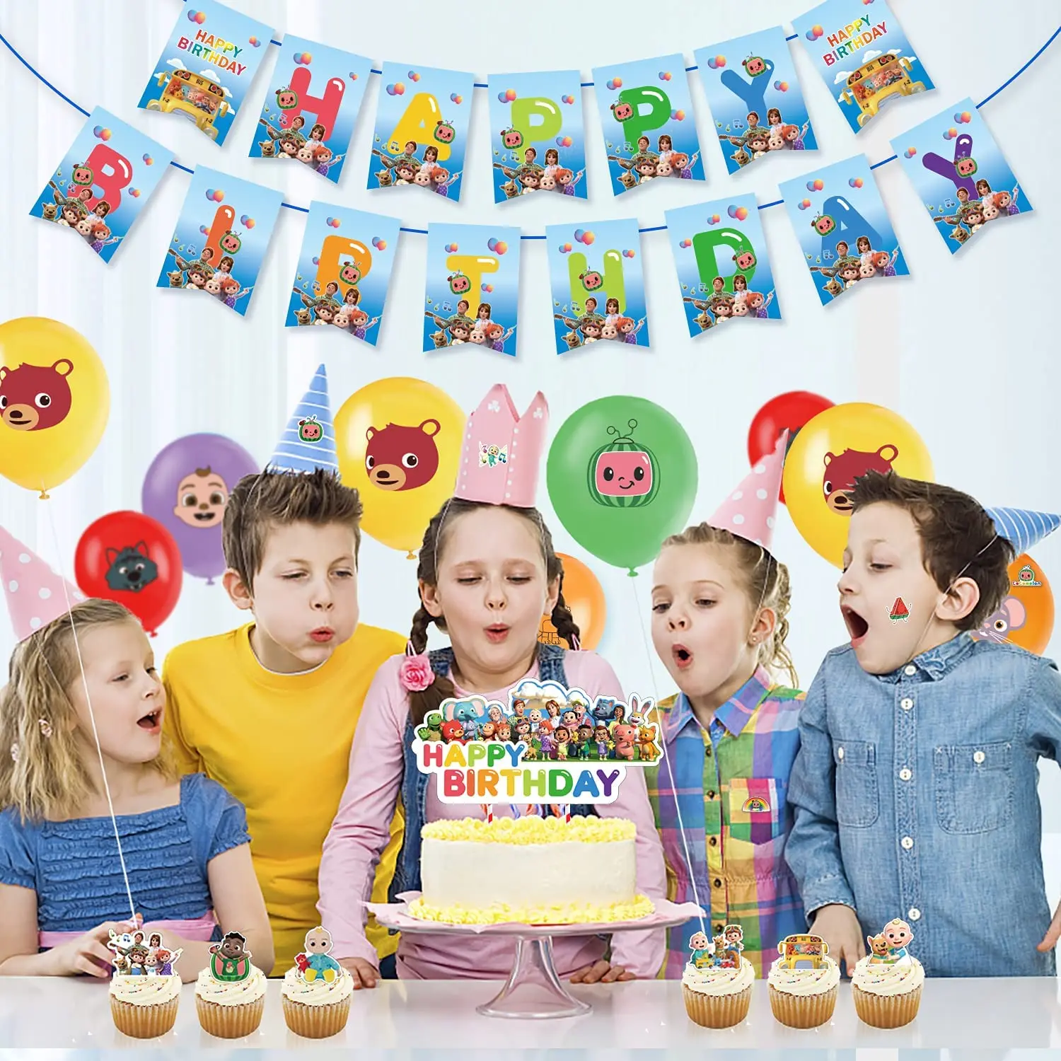 

Cocomelon Theme Party Supplies Disposable Tableware Set Paper Cups Balloons Plates Birthday Party Baby Shower Decorations