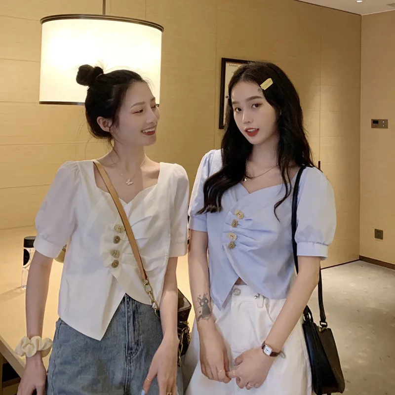 

2021 Fashion Women Top Lady Western Style Sexy Short Sleeves Top Female Design Slim Slimming Tops L15