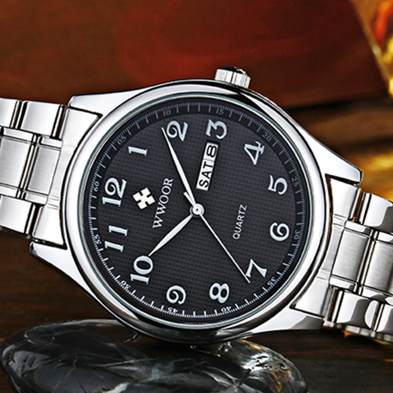 WWOOR 2021 New Top Brand Luxury Men Watch Fashion Bussiness Sport Stainless Steel Wristwatch Waterproof Date Quartz Reloj Hombre
