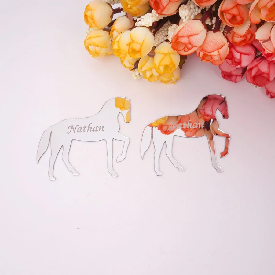 Акриловая наклейка с именем на заказ зеркальная лошадь лазерная резка