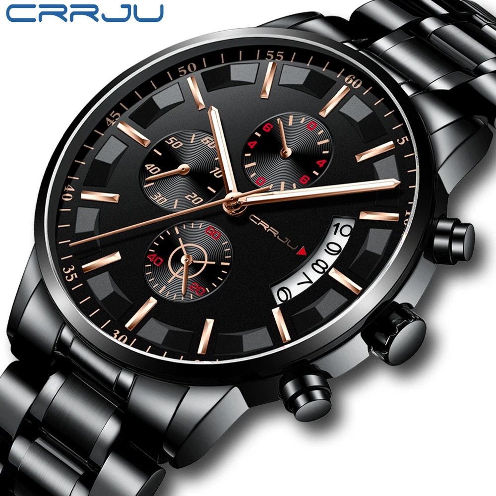 CRRJU Top Brand Luxury Watches Men Business Casual Waterproof Stainless Steel Chronograph Quartz Wristwatch Herenhorloge