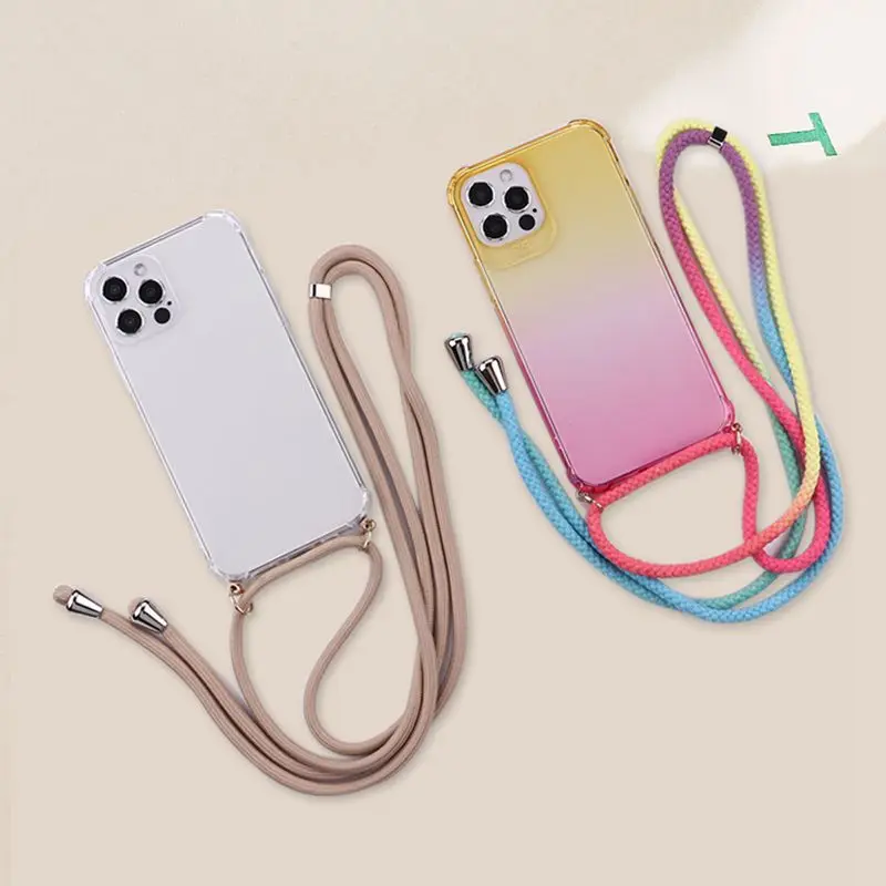 

Cord Chain Necklace Lanyard Transparent Mobile Phone Case Cover With Strap For iPhone 11 12 Pro Max XS XR X 7 8Plus Phone Shell
