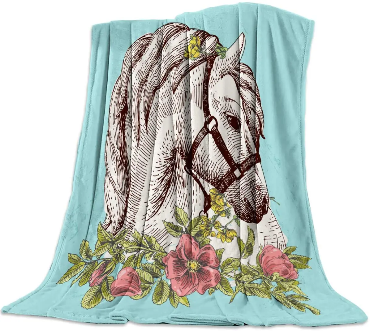 

Fleece Blanket Throw Size Animal Boho Horse Poppy Wreath Equestrian Lightweight Super Soft Cozy Luxury Bed Blanket for All