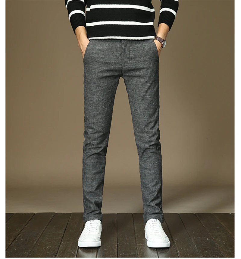 Mens Winter Fleece Warm Pants Men Korean Casual Slacks Slim Warm Thick Pants for Men Fashion Black Gray Blue Trousers Male,688