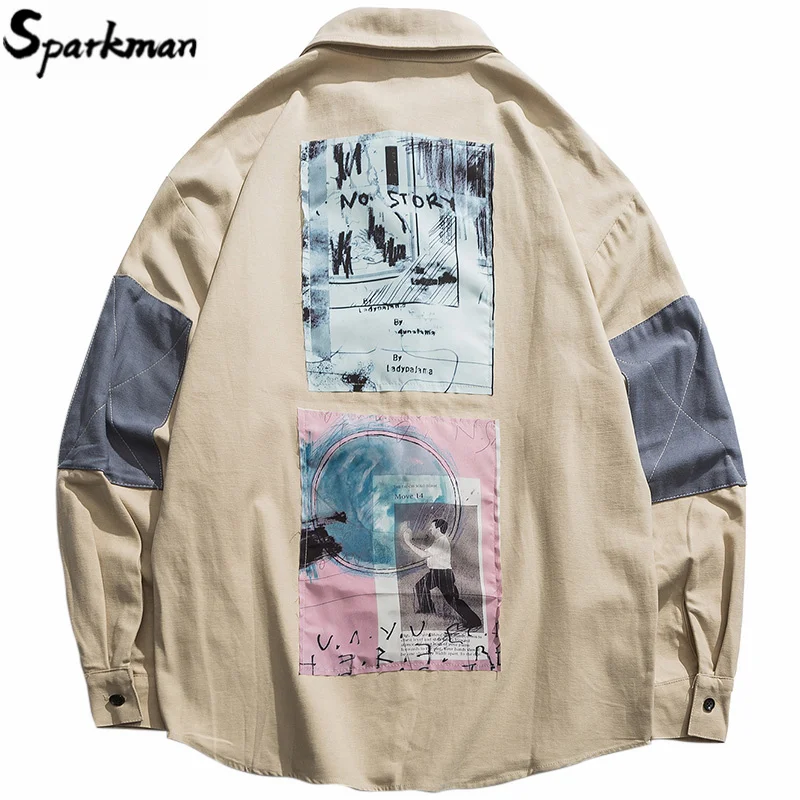 2019 хип хоп Мужская рубашка уличная одежда с длинным рукавом Harajuku Графический