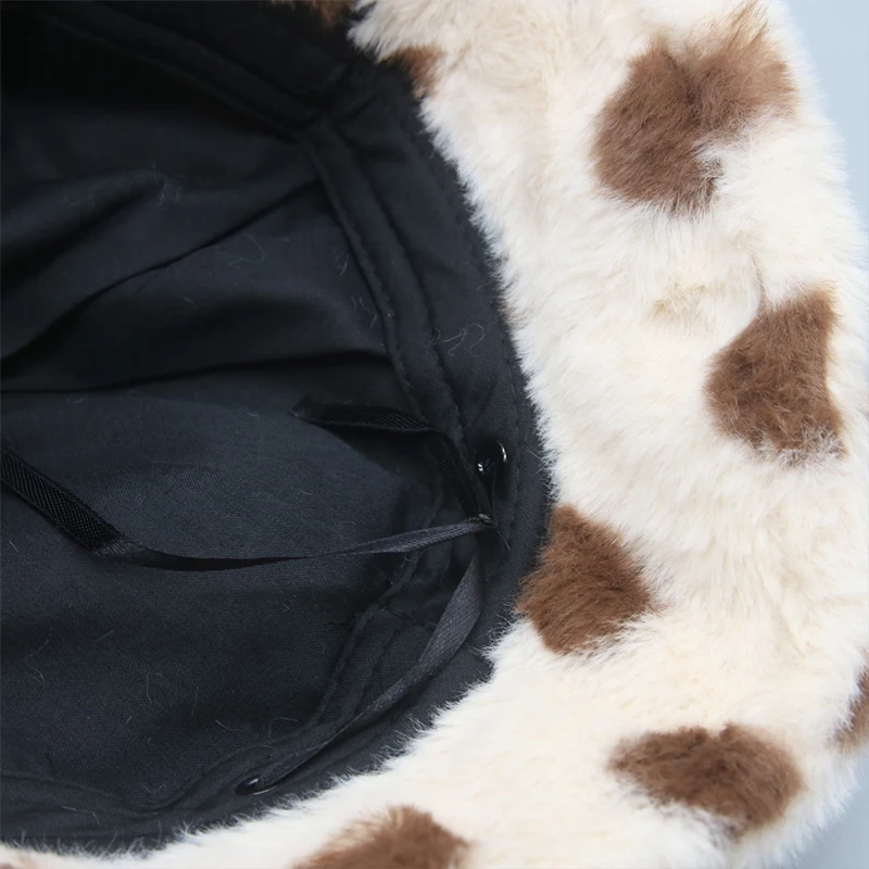 Панама зимняя женская с узором в виде коровы и плюшевой шерсти | Аксессуары для