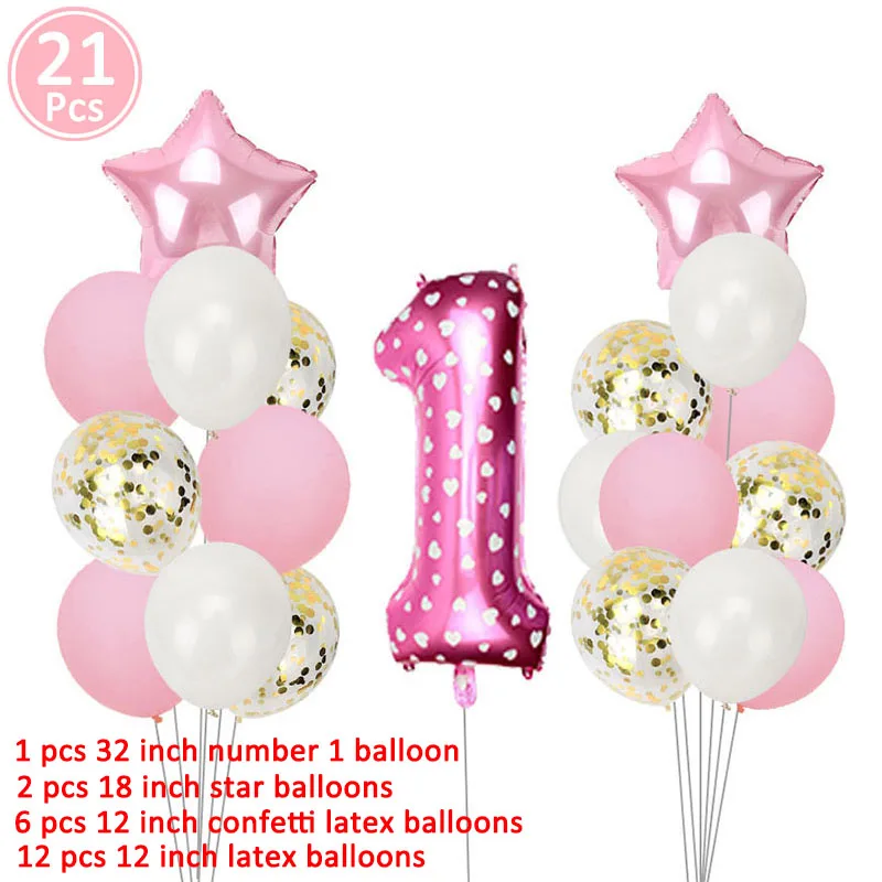 20pcs gold pink Воздушные шары с конфетти цвета розовое золото 1st Happy Birthday украшения для баннеров первый день рождения для маленьких мальчиков и девочек вечерние My One Year Birthday Decoration - Цвет: 20pcs gold pink