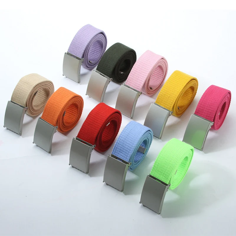 20 Colors New Candy Men Women Unisex Boys Plain Webbing Cotton Canvas Metal Buckle Belt Accessories free shipping | Аксессуары для