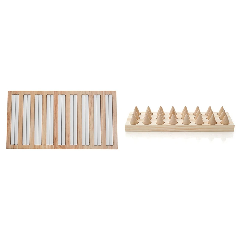 

Rectangle Ring Display Tray Bamboo PU Leather White & Finger Type 24 Ring Display Stand Wooden Jewelry Ring Display Tray