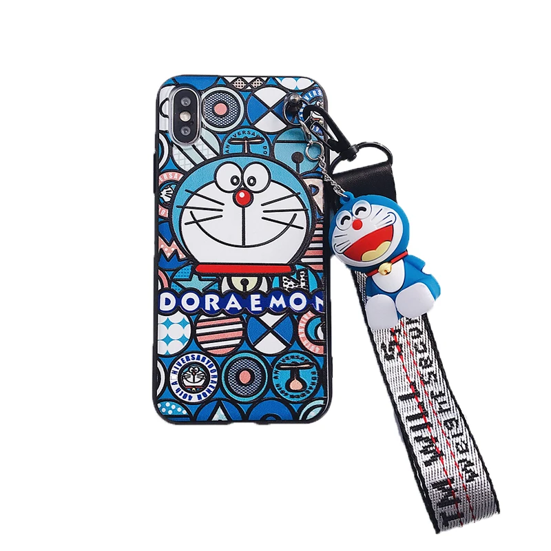 

Doraemon cute cartoon mobile phone case with lanyard pendant for iPhonexs/se/xr/7/8/8plus/xsmax/6s/6sp couple mobile phone cover
