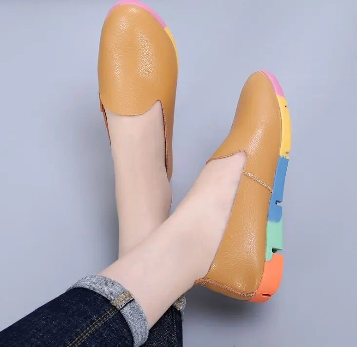 Туфли женские из натуральной кожи простая повседневная дышащая обувь на плоской