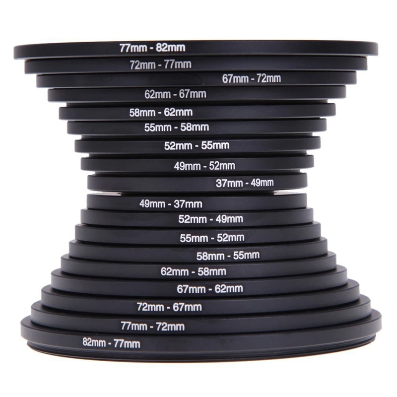 

18Pcs 37-82mm 82-37mm Lens Step Up Down Ring Filter for Canon for Nikon All Camera DSLR 37 49 52 55 58 62 67 72 77 82mm