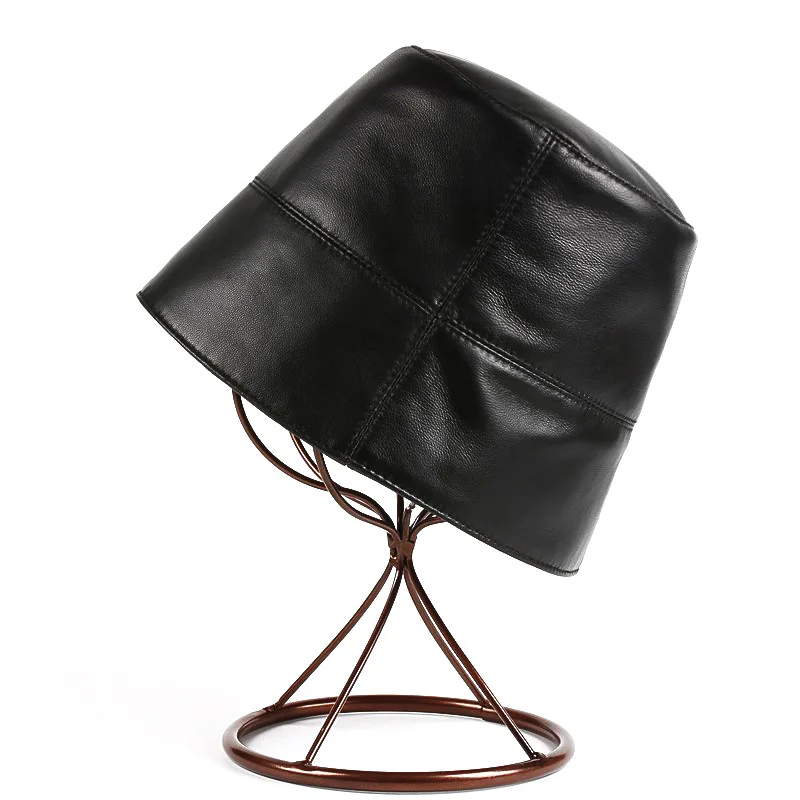 Японская ниша дизайнер Ретро Натуральная кожа для женщин ведро шляпа леди