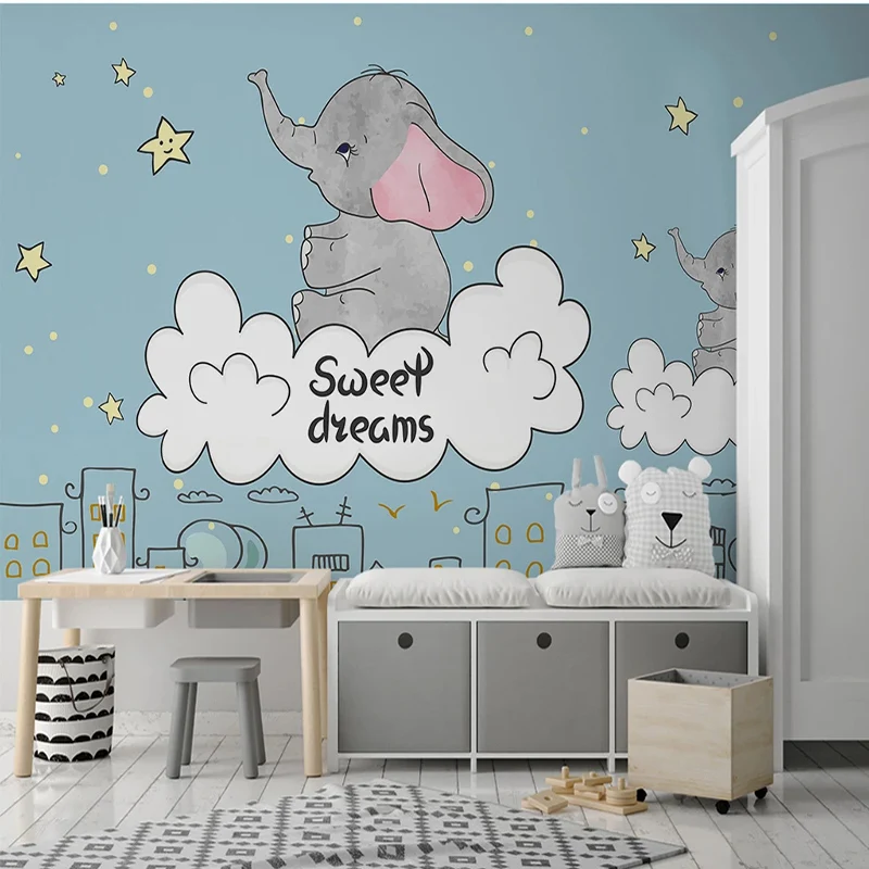 Настенная живопись на заказ мультфильм белое облако звезды Детский слон 3D обои