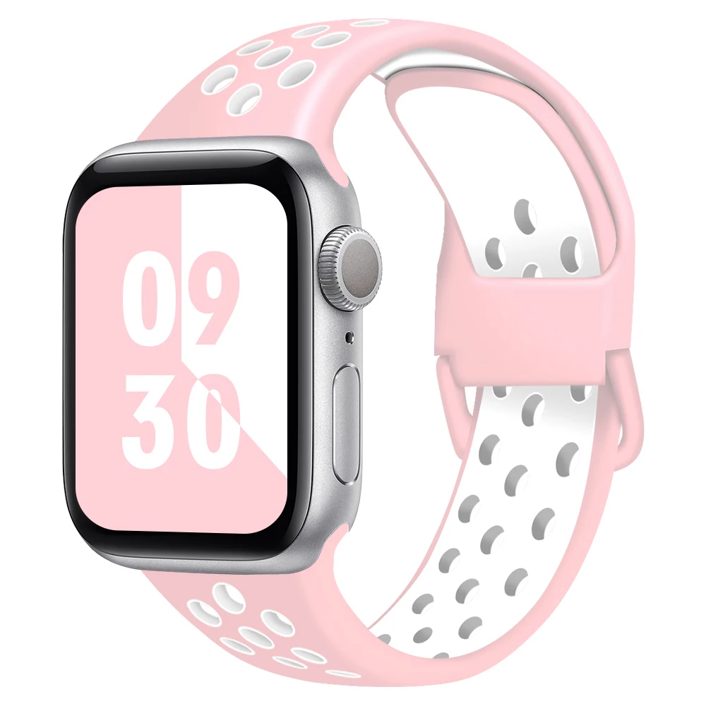 

Rubber breathable Belt Smartwatch Wristband iWatch serie 3 se 4 5 6 Silicone Strap For Apple Watch Band 40mm 44mm 38mm 42mm