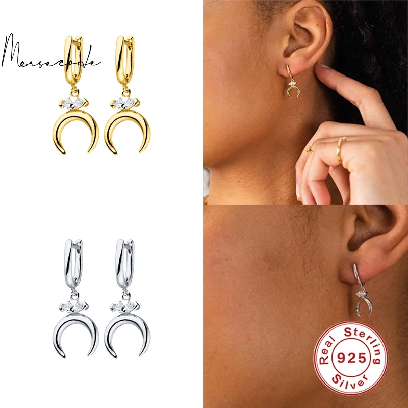 

MORSE CODE Trend Stars/Moon Earrings For Women Pendientes Plata 925 Ear Piercing Hanging Hoop Earrings Jewelry Ear Drop Kolczyki