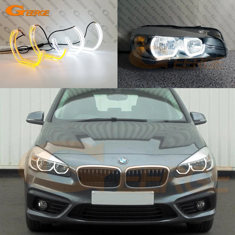 

For BMW 2 SERIES F45 F46 X1 F48 HALOGEN HEADLIGHT Excellent Day Light DTM M4 Style Ultra bright led Angel Eyes DRL halo rings