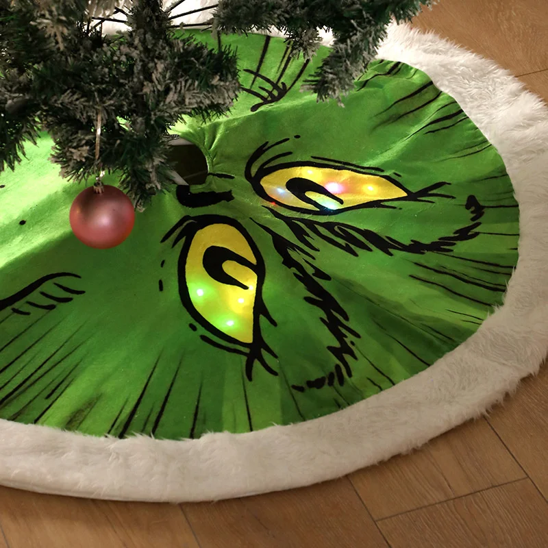 Falda de &aacute;rbol de Navidad para el hogar, manta decorativa de felpa con luces, alfombra para el suelo, estera brillante para fiesta de a&ntilde;o nuevo-0