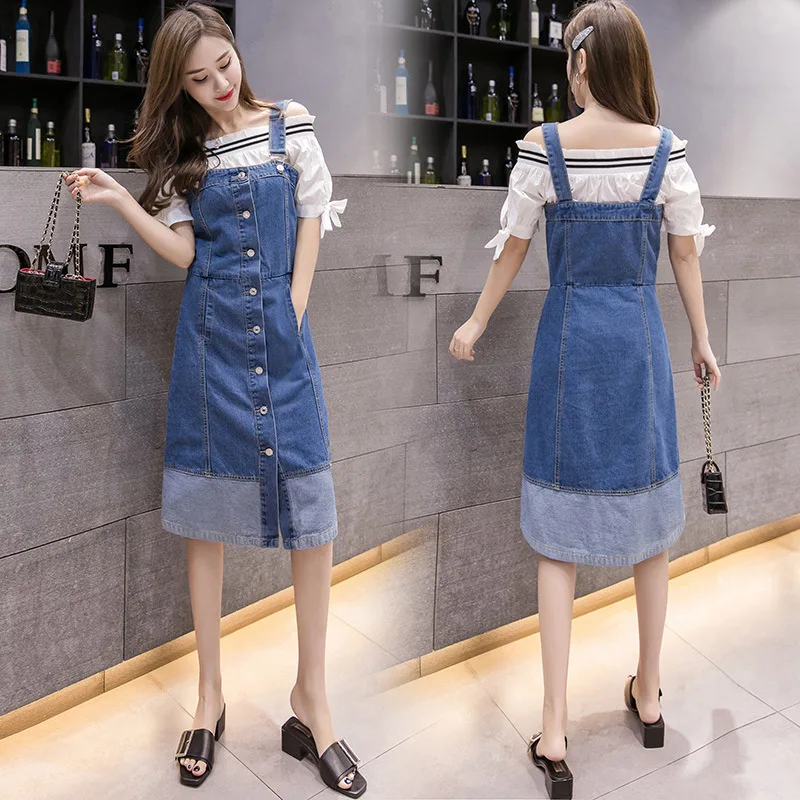 Женское джинсовое платье новинка 2020 однобортное без рукавов в Корейском стиле