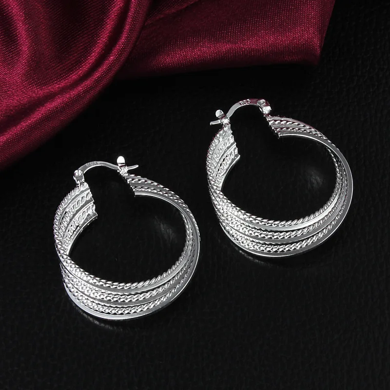 

New 925 Sterling Silver Jewelry Multi Turn Earrings Ear Ring Women Fashion Match Wedding Gift
