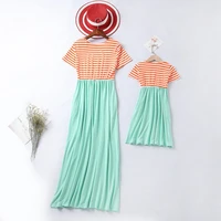baywell summer sleeveless family matching outfits short sleeve stripes dresses for mother and daughter