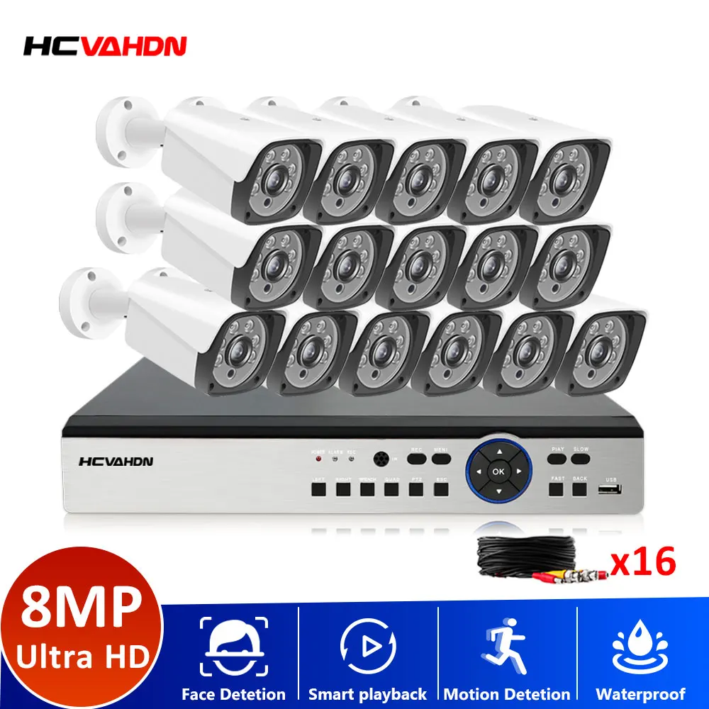 

HCVAHDN 16-канальный видеорегистратор AHD 8MP CCTV DVR Kit с 8/16 шт. наружная, инфракрасная, водонепроницаемая, для наблюдения, безопасности, Камера дома ...