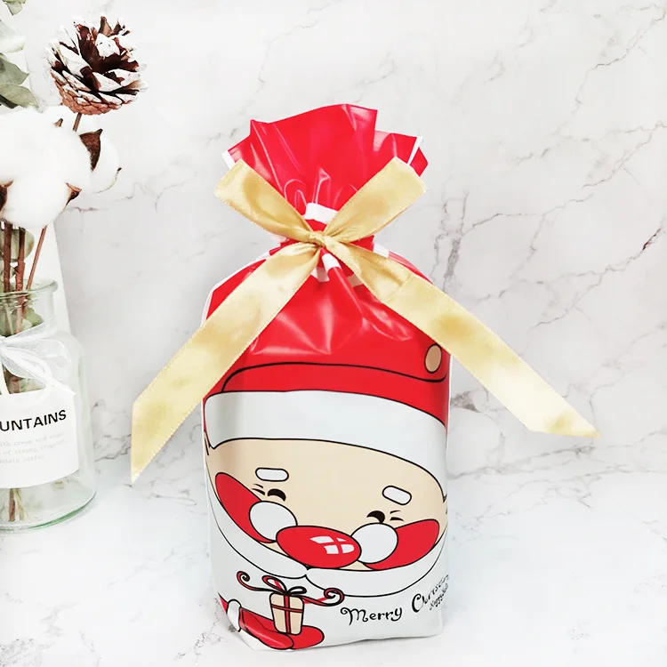 Christmas bag-15 10PCSNew Year Christmas Bag Christmas Gift Bag Candy Cookies Plastic Bag for Packaging Food Gift Drawstring Drawstring Pocket - Color: Christmas bag-15
