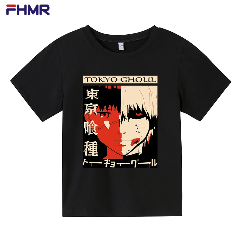 

2021 Summer Tokyo Ghoul T-shirt Children Cute Boys Short Sleeves White Tees Baby Kids Cartoons Tops For Girls Fashion Clothes