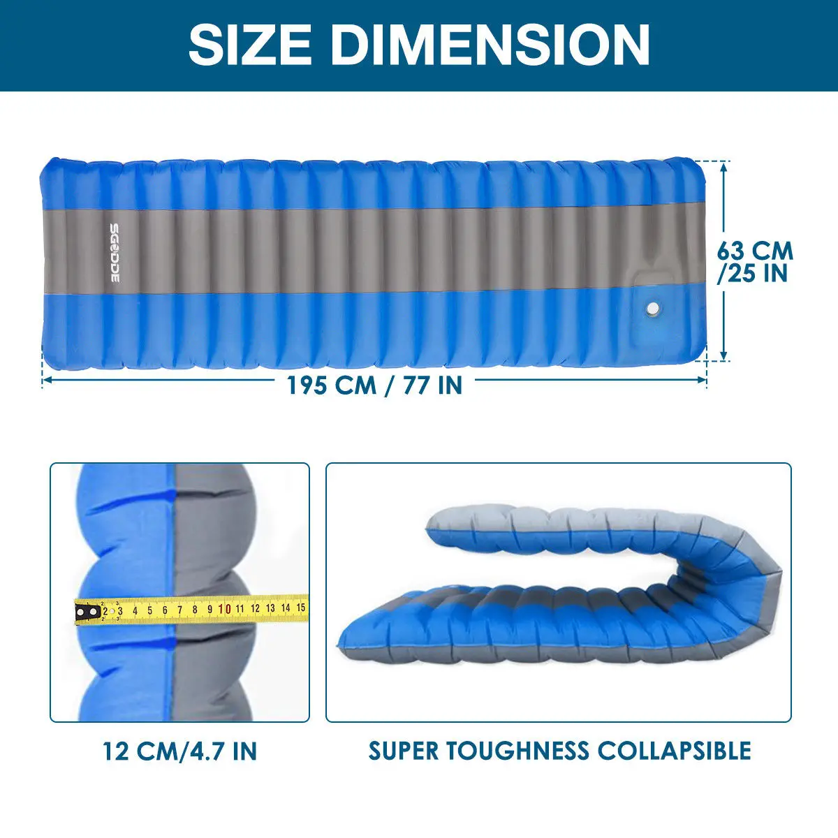 

SGODDE Ultralight Waterproof Inflatable Camping Mat Camping Mattress Sleeping Cushion Air Pad For Outdoor Camping Hiking Picnic