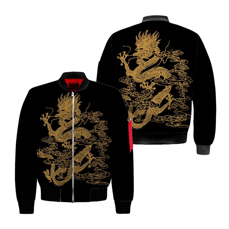 

2022 Fashion 3D Printed Dragon Men's Bomber Jacket Coat Windbreaker Pilot Zipper coat Wind proof Unisex Thick Coat Streetwear