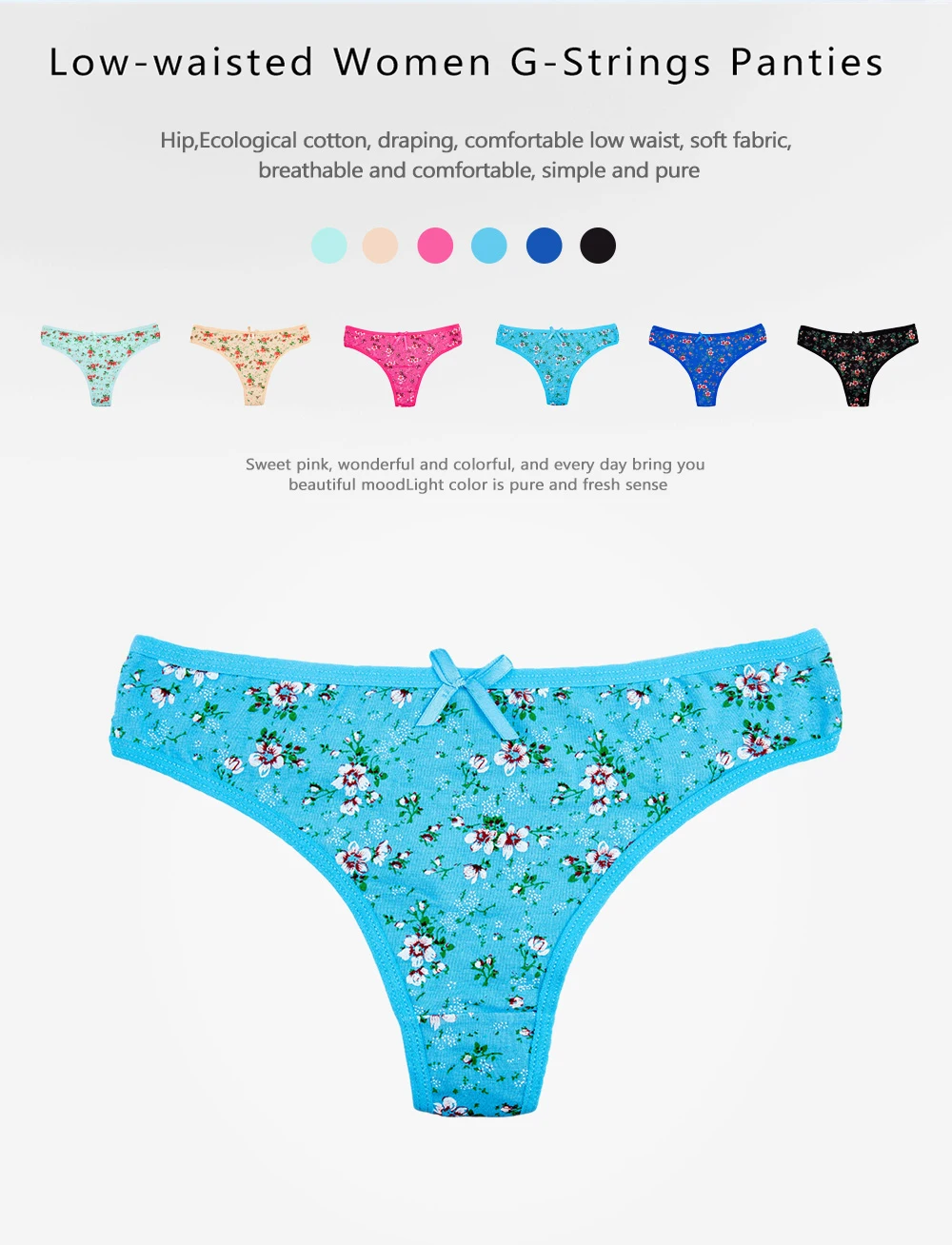FUNCILAC стринги для Для женщин пикантные Цветочный принт G String девушки T-back мягкие трусики хлопковые трусы женские бикини женское белье горячий 5 шт./лот